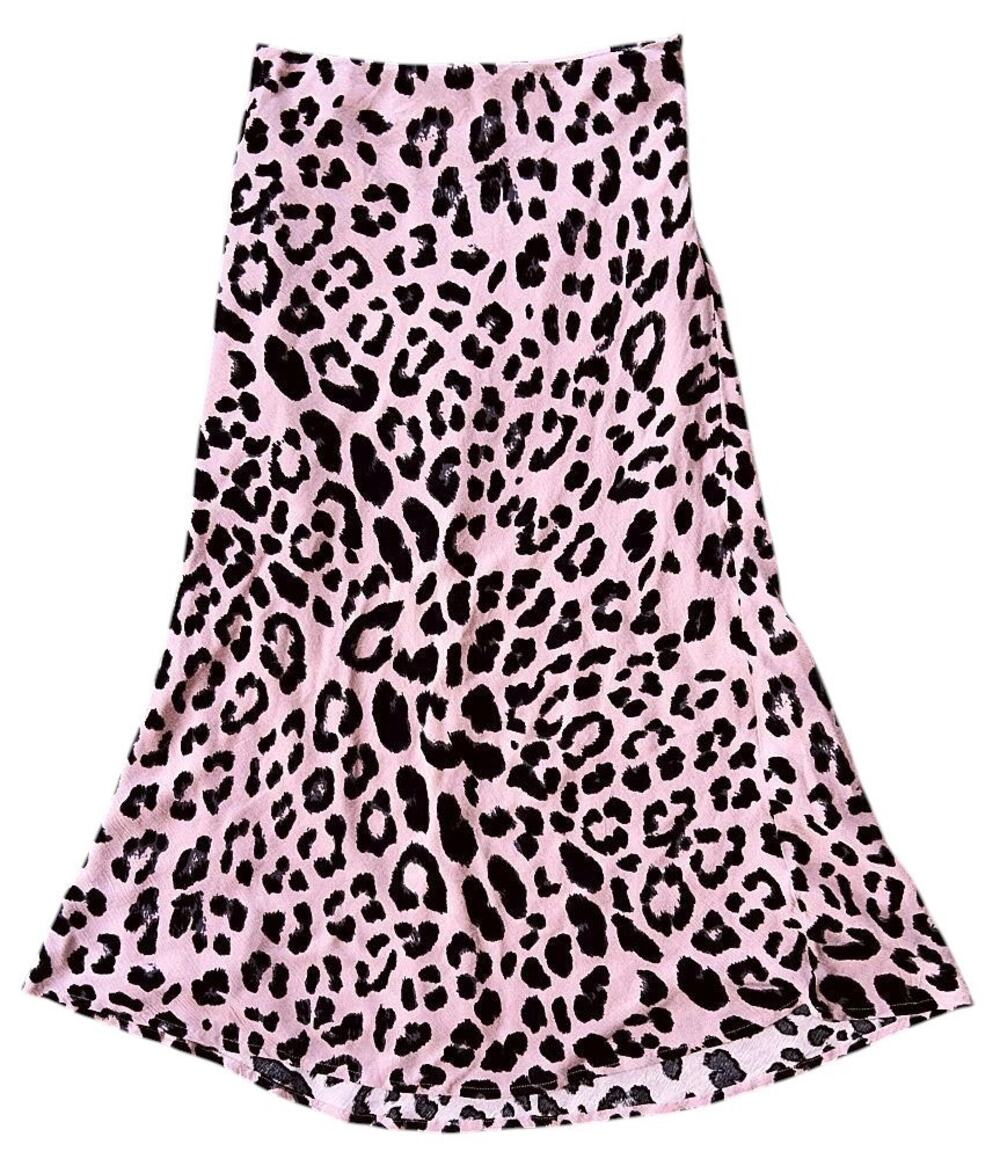 Aakaa Pink Animal Print Lined Maxi Skirt 25X30